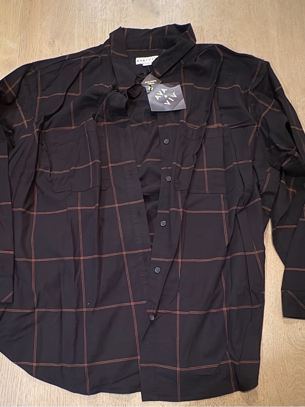 AVA & VIV Women’s Black Shirt with Orange Windowpane Check